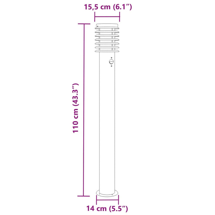 Buitenvloerlampen 3 st met sensoren 110 cm roestvrijstaal zwart