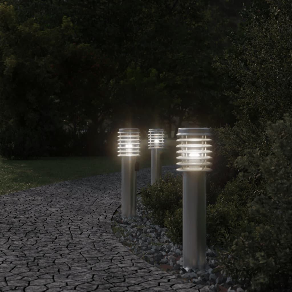 Buitenvloerlampen 3 st stopcontact 60 cm roestvrijstaal zilver