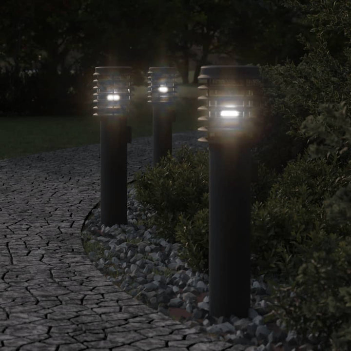 Buitenvloerlampen 3 st stopcontact 60 cm roestvrijstaal zwart