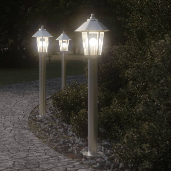 Vloerlamp voor buiten 3 st 80 cm roestvrijstaal zilverkleurig