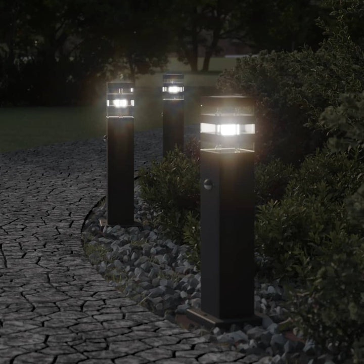 Vloerlampen voor buiten 3 st met sensor 50 cm aluminium zwart