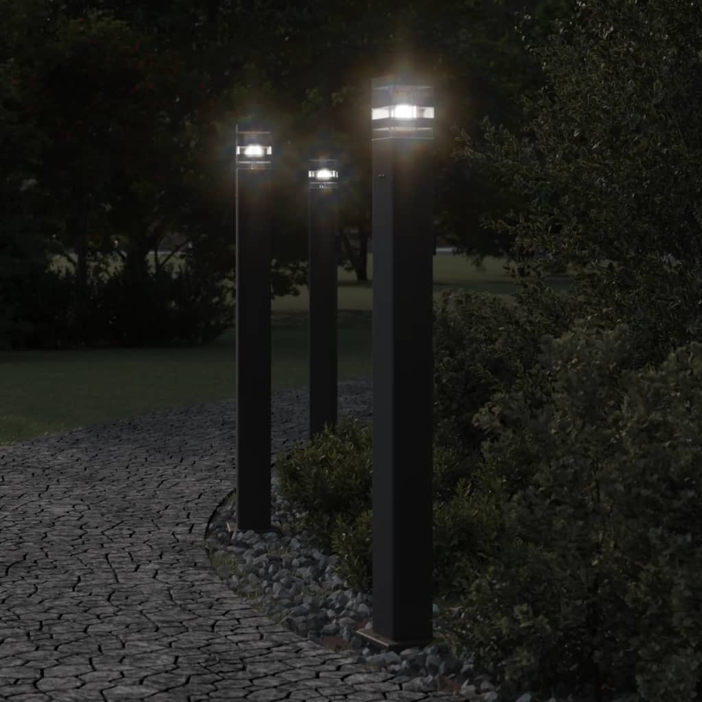 Buitenvloerlampen 3 st met stopcontact 110 cm aluminium zwart