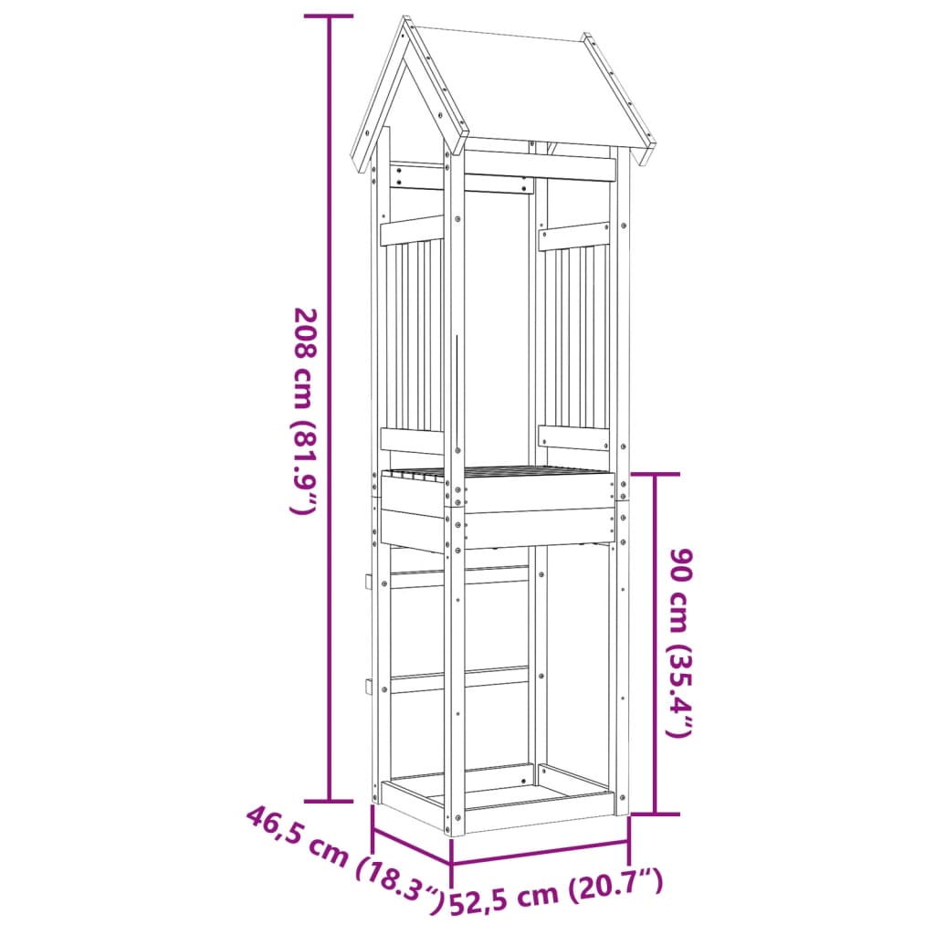 Speeltoren 52,5x46,5x208 cm massief groenhout