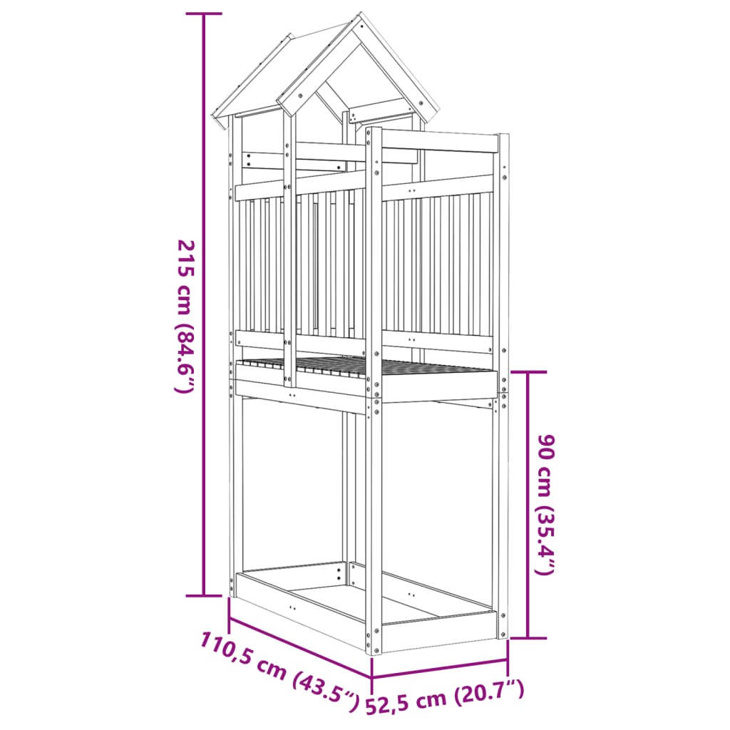 Speeltoren 110,5x52,5x215 cm massief grenenhout