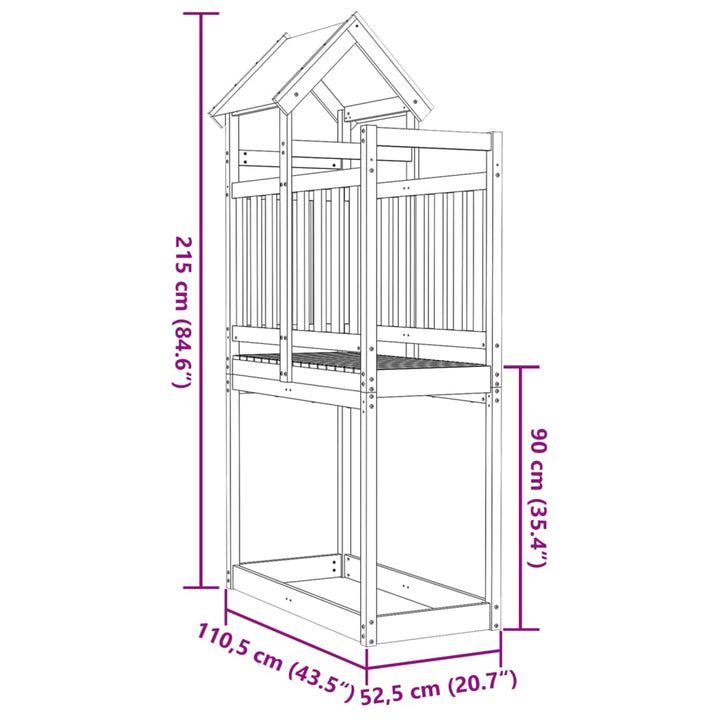 Speeltoren 110,5x52,5x215 cm massief grenenhout