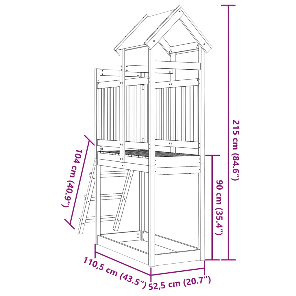 Speeltoren met ladder 110,5x52,5x215 cm massief grenenhout