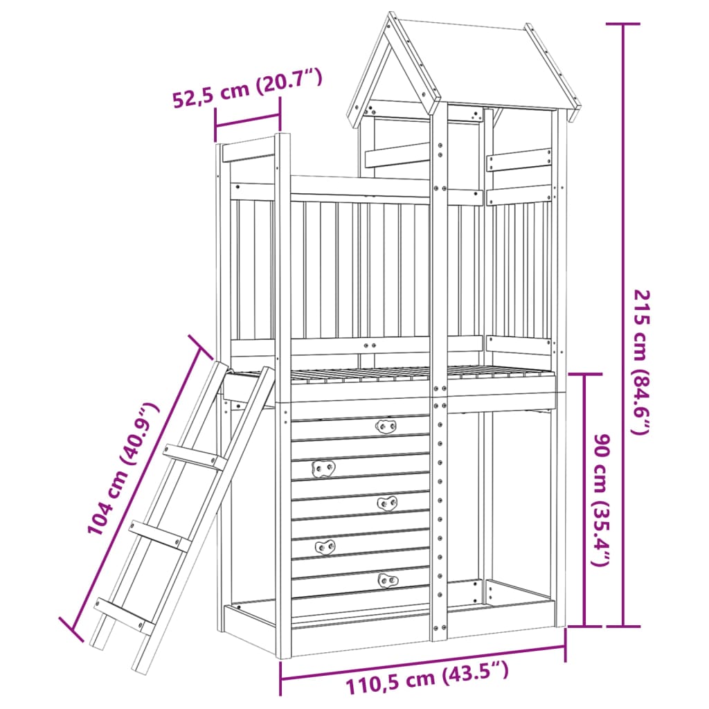 Speeltoren met rotswand 110,5x52,5x215 cm massief grenenhout