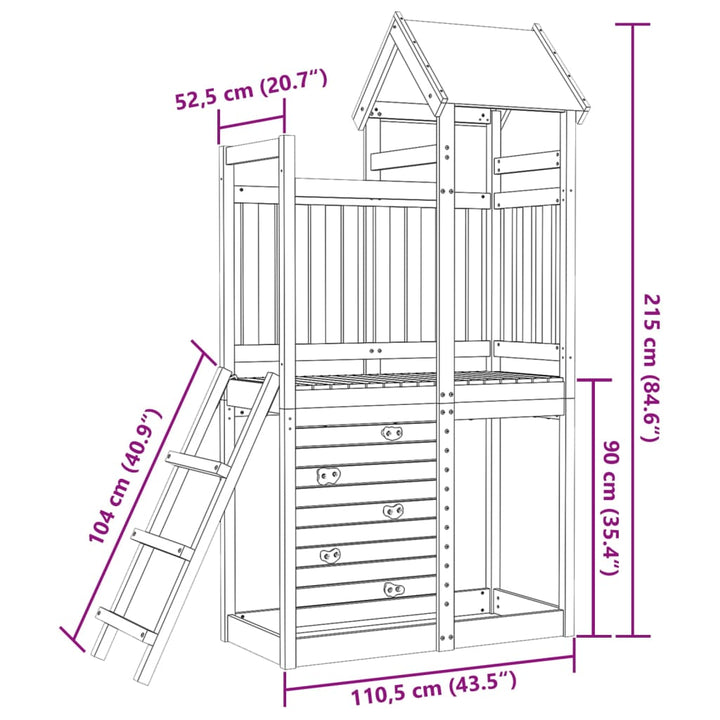 Speeltoren met rotswand 110,5x52,5x215 cm massief grenenhout