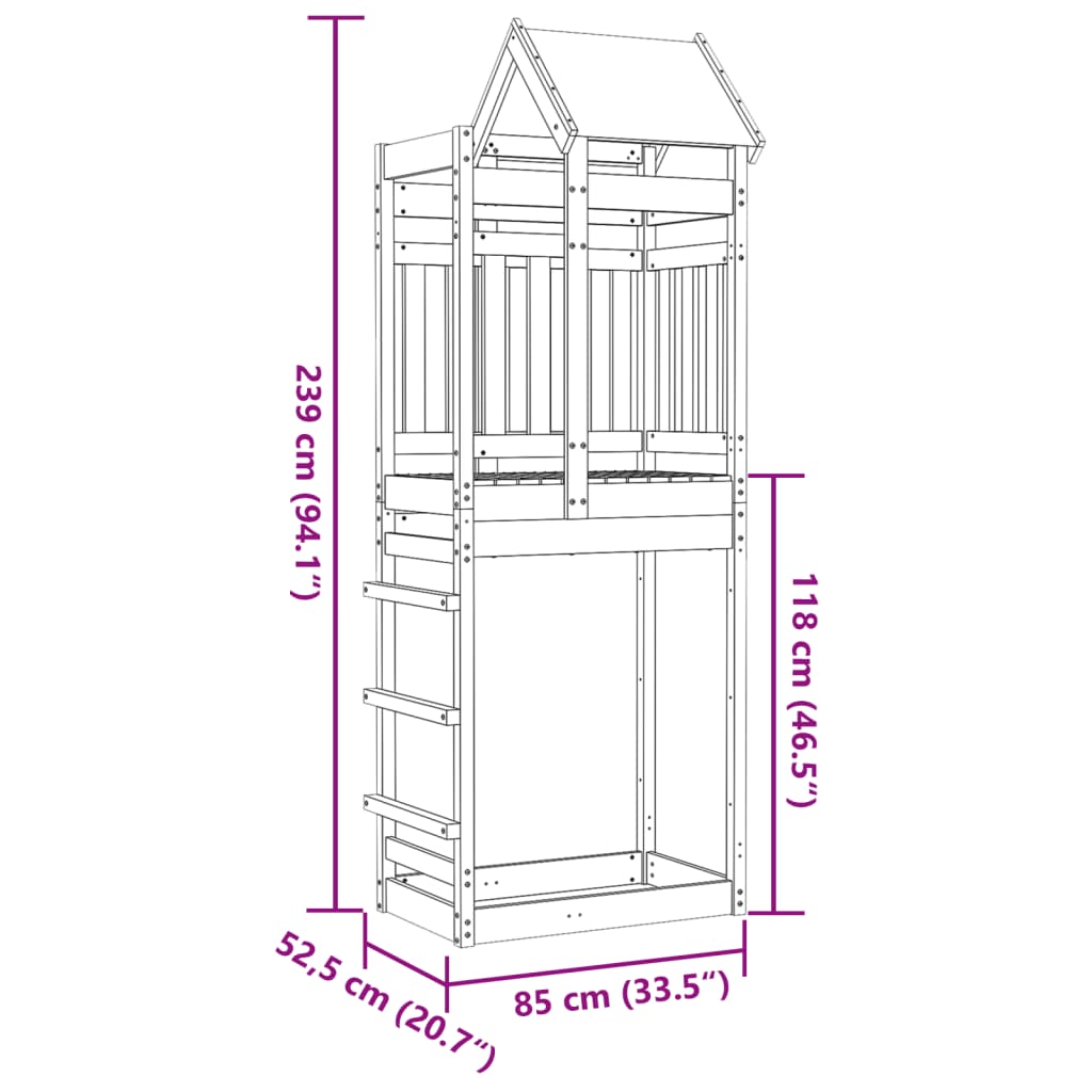 Speeltoren 85x52,5x239 cm massief grenenhout