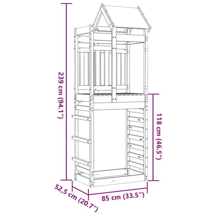 Speeltoren met rotswand 85x52,5x239 cm massief grenenhout