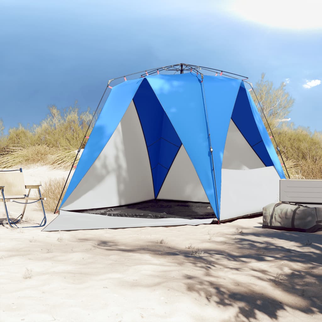 Strandtent 4-persoons waterdicht snelontgrendeling azuurblauw