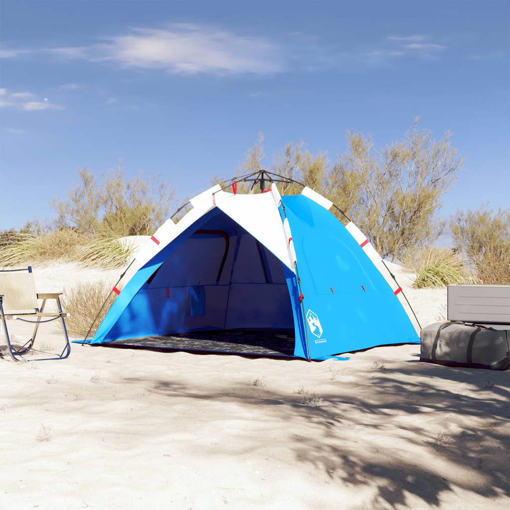 Strandtent 3-persoons waterdicht snelontgrendeling azuurblauw