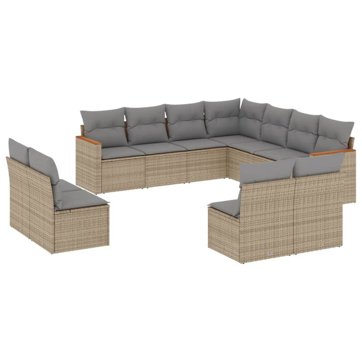 11-delige Tuinset met kussens poly rattan beige