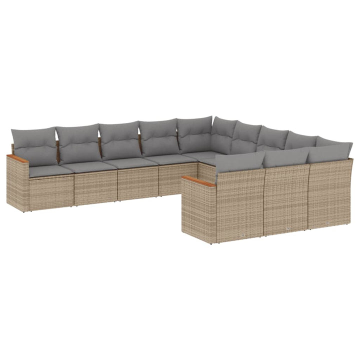 11-delige Tuinset met kussens poly rattan beige