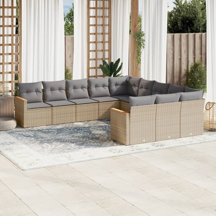 11-delige Tuinset met kussens poly rattan beige