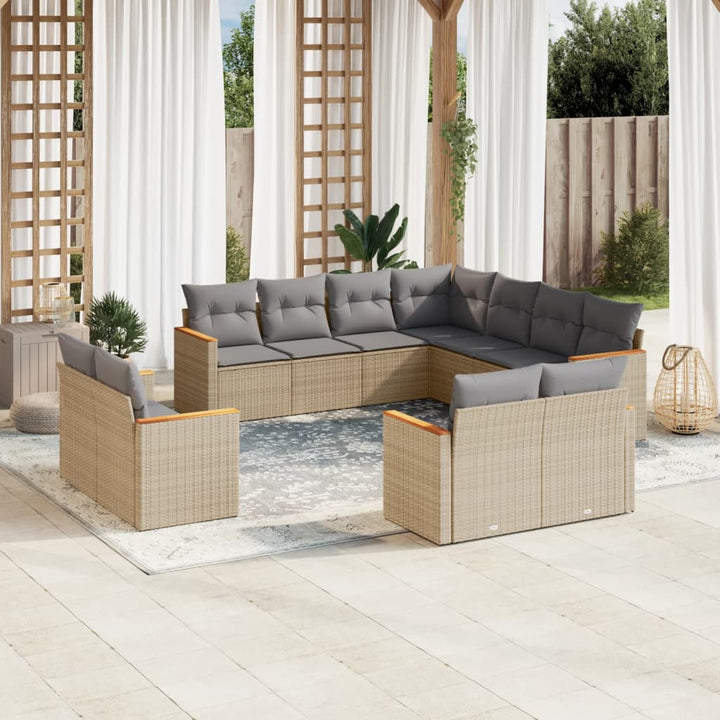 11-delige Tuinset met kussens poly rattan beige