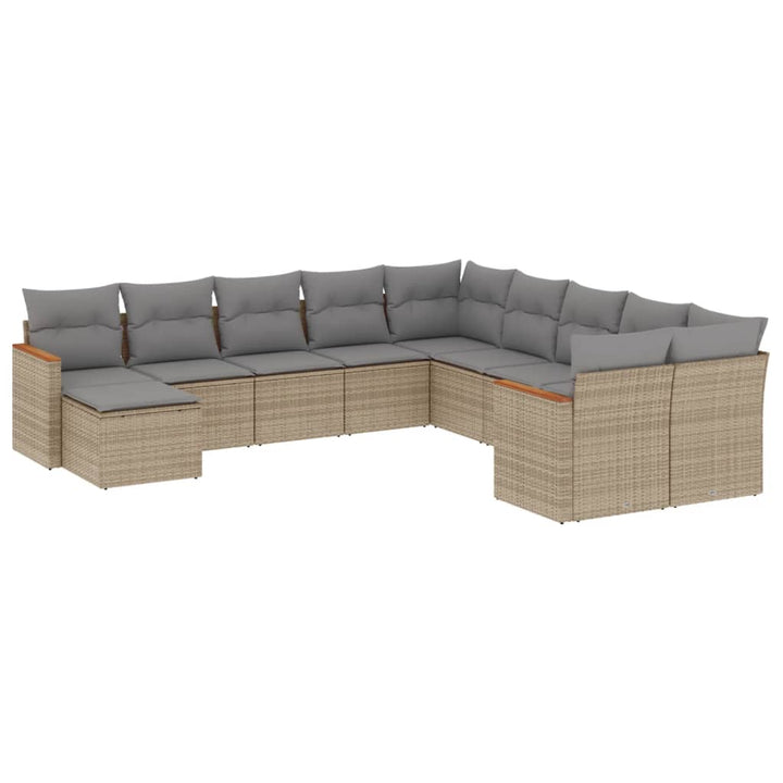 11-delige Tuinset met kussens poly rattan beige