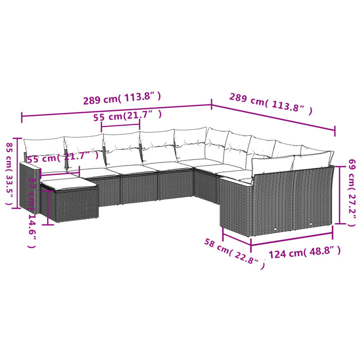 11-delige Tuinset met kussens poly rattan beige