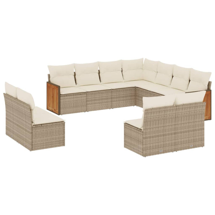 11-delige Tuinset met kussens poly rattan beige