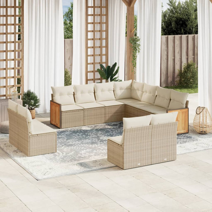 11-delige Tuinset met kussens poly rattan beige