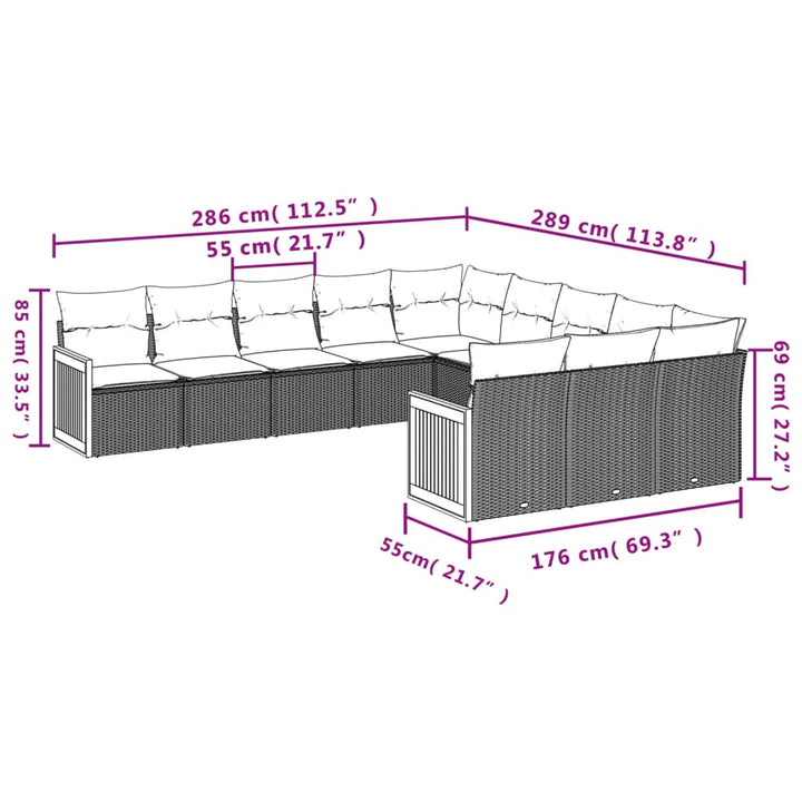 11-delige Tuinset met kussens poly rattan beige