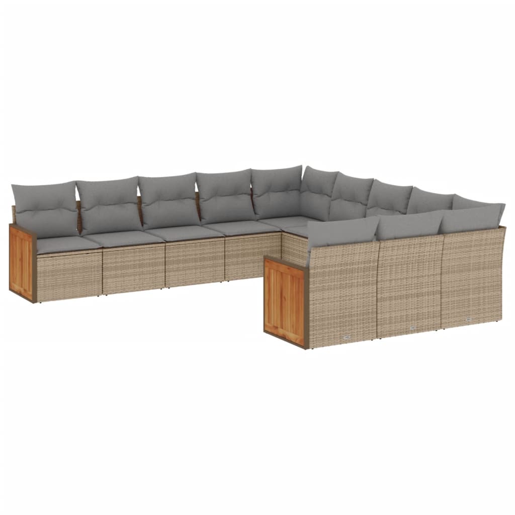 11-delige Tuinset met kussens poly rattan beige