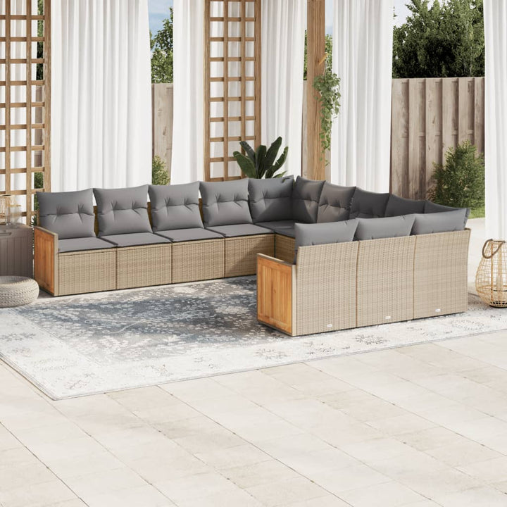 11-delige Tuinset met kussens poly rattan beige