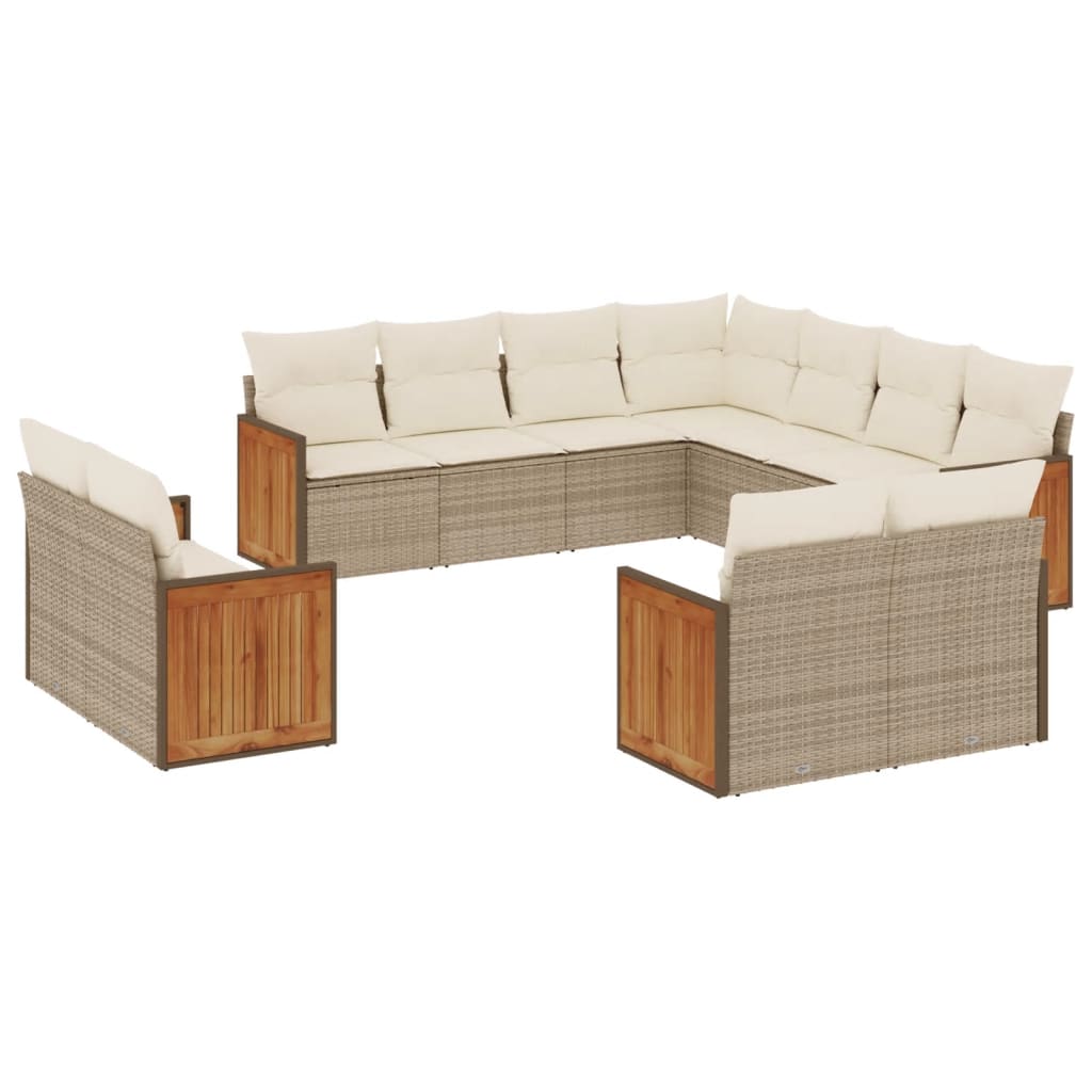 11-delige Tuinset met kussens poly rattan beige