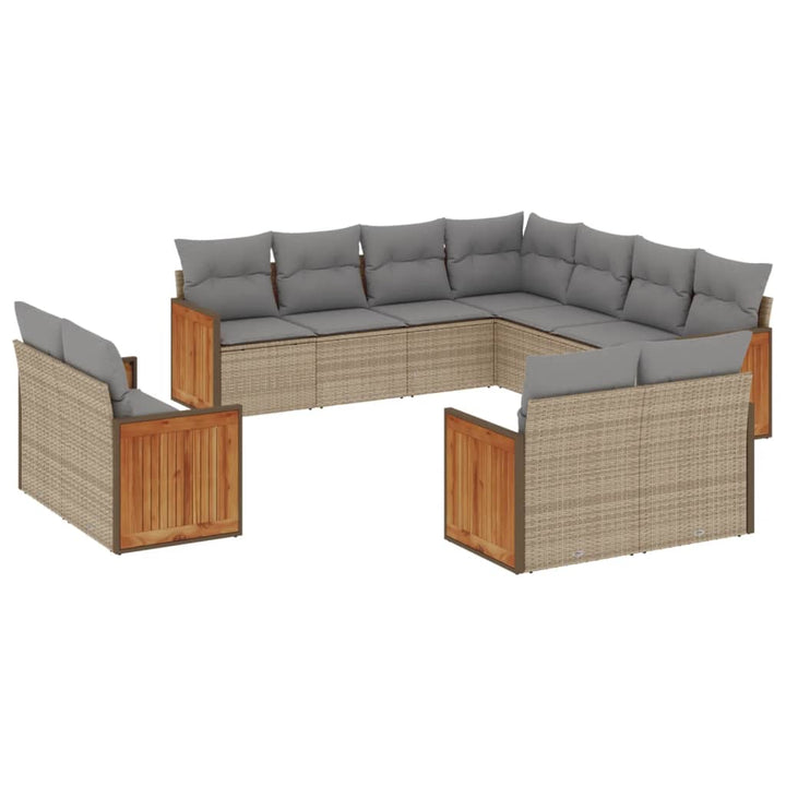 11-delige Tuinset met kussens poly rattan beige