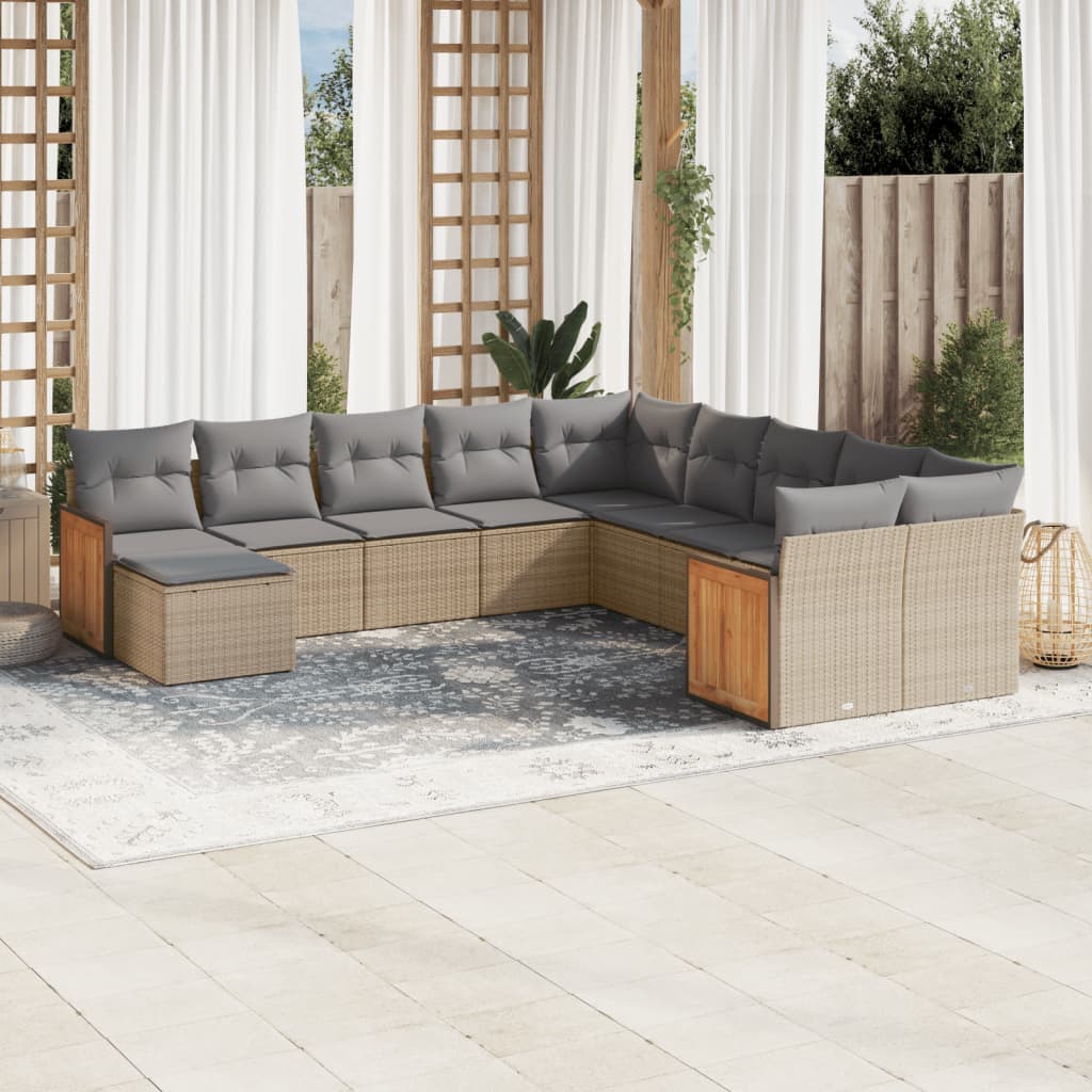 11-delige Tuinset met kussens poly rattan beige