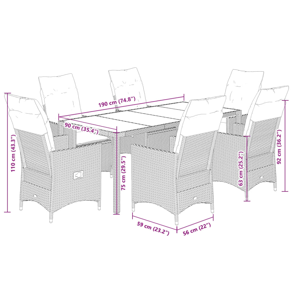 7-delige Tuinset met kussens poly rattan zwart