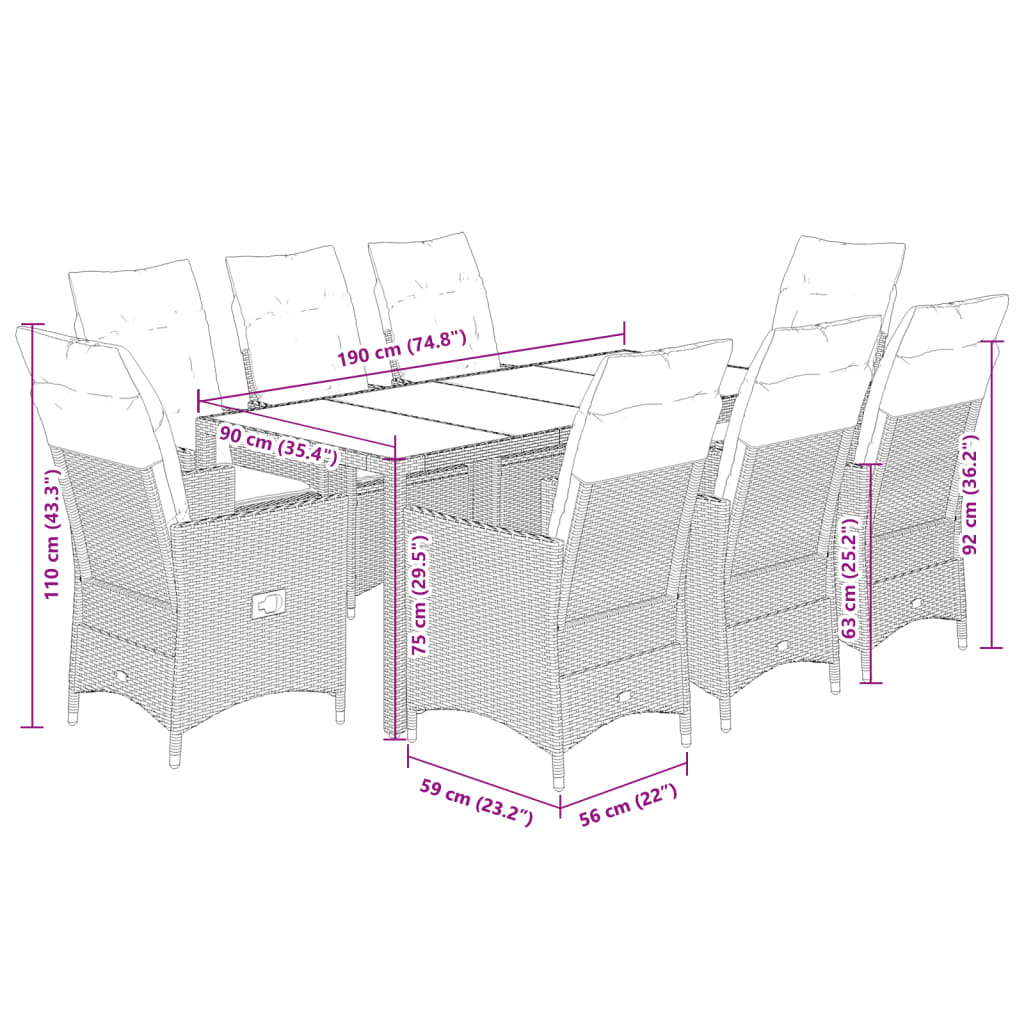 9-delige Tuinset poly rattan zwart