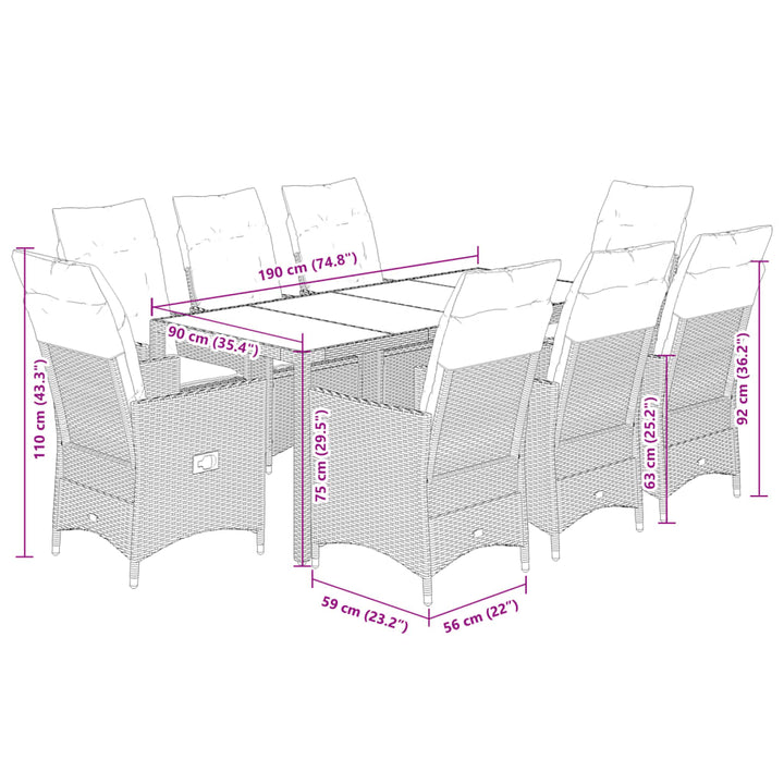 9-delige Tuinset poly rattan zwart