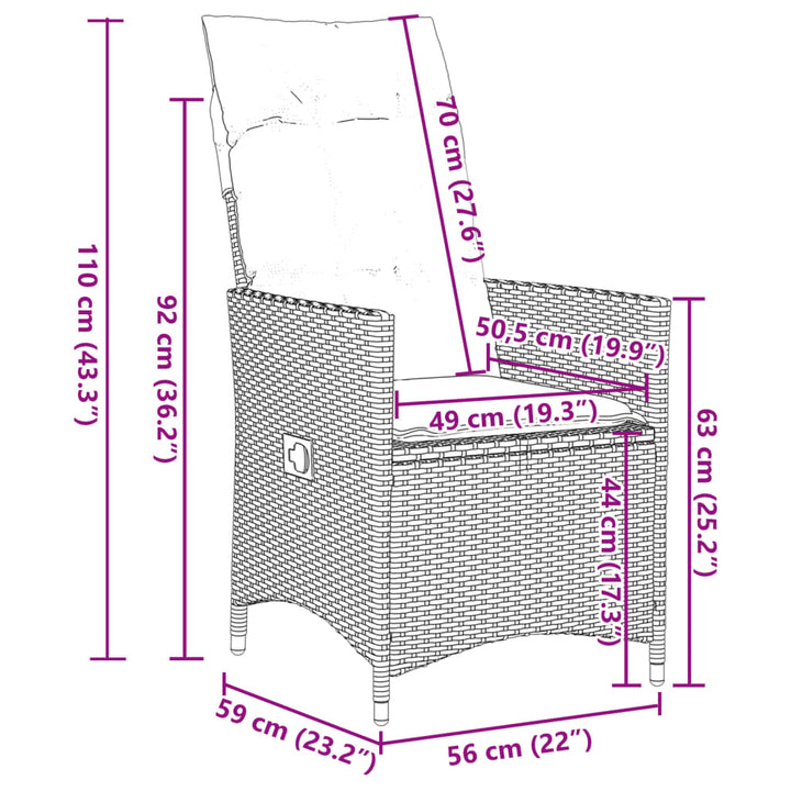 5-delige Tuinset met kussens poly rattan zwart