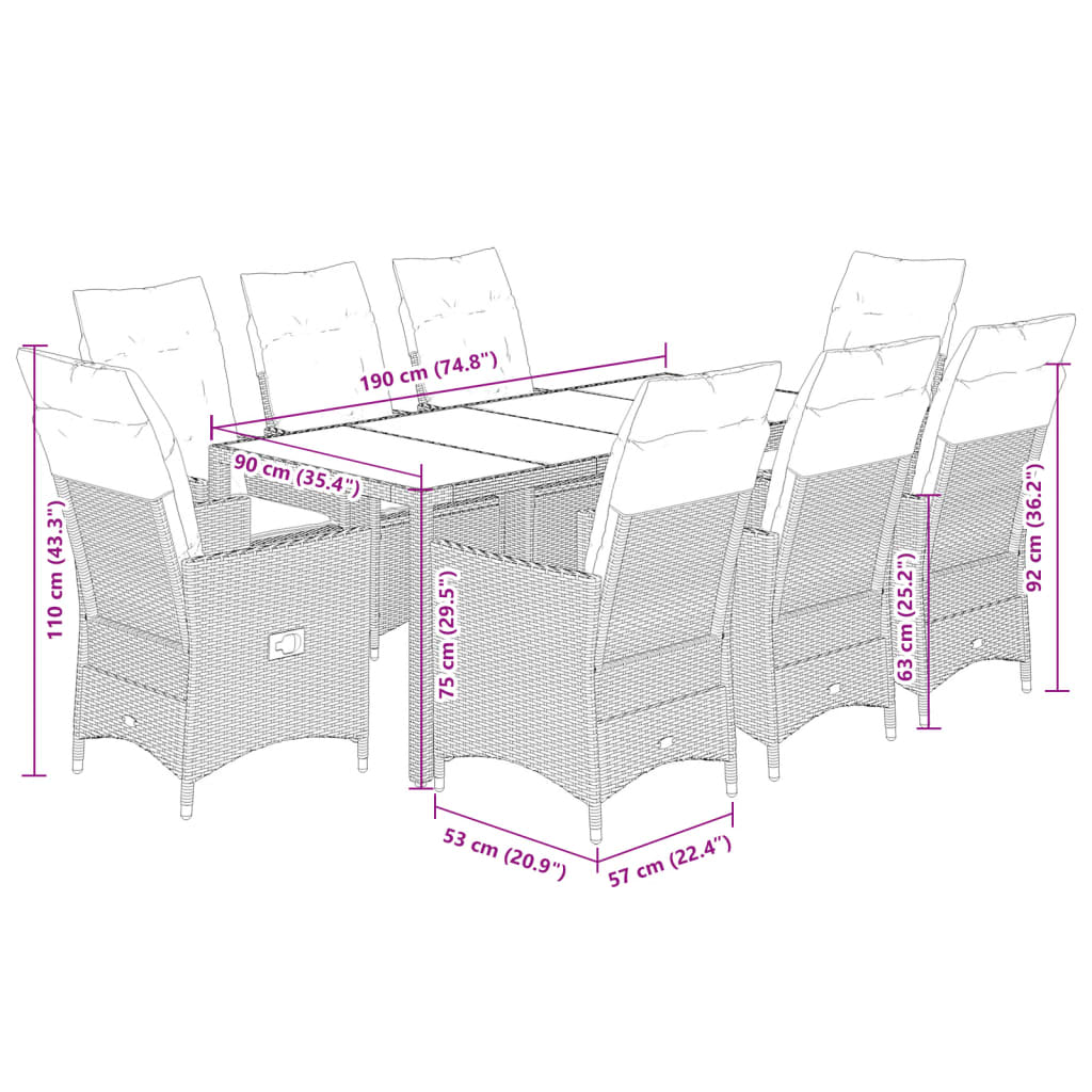 9-delige Tuinset poly rattan zwart