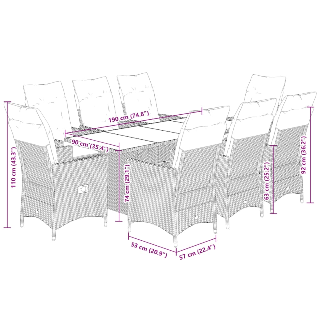 9-delige Tuinset poly rattan zwart