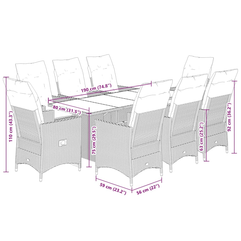 9-delige Tuinset poly rattan zwart