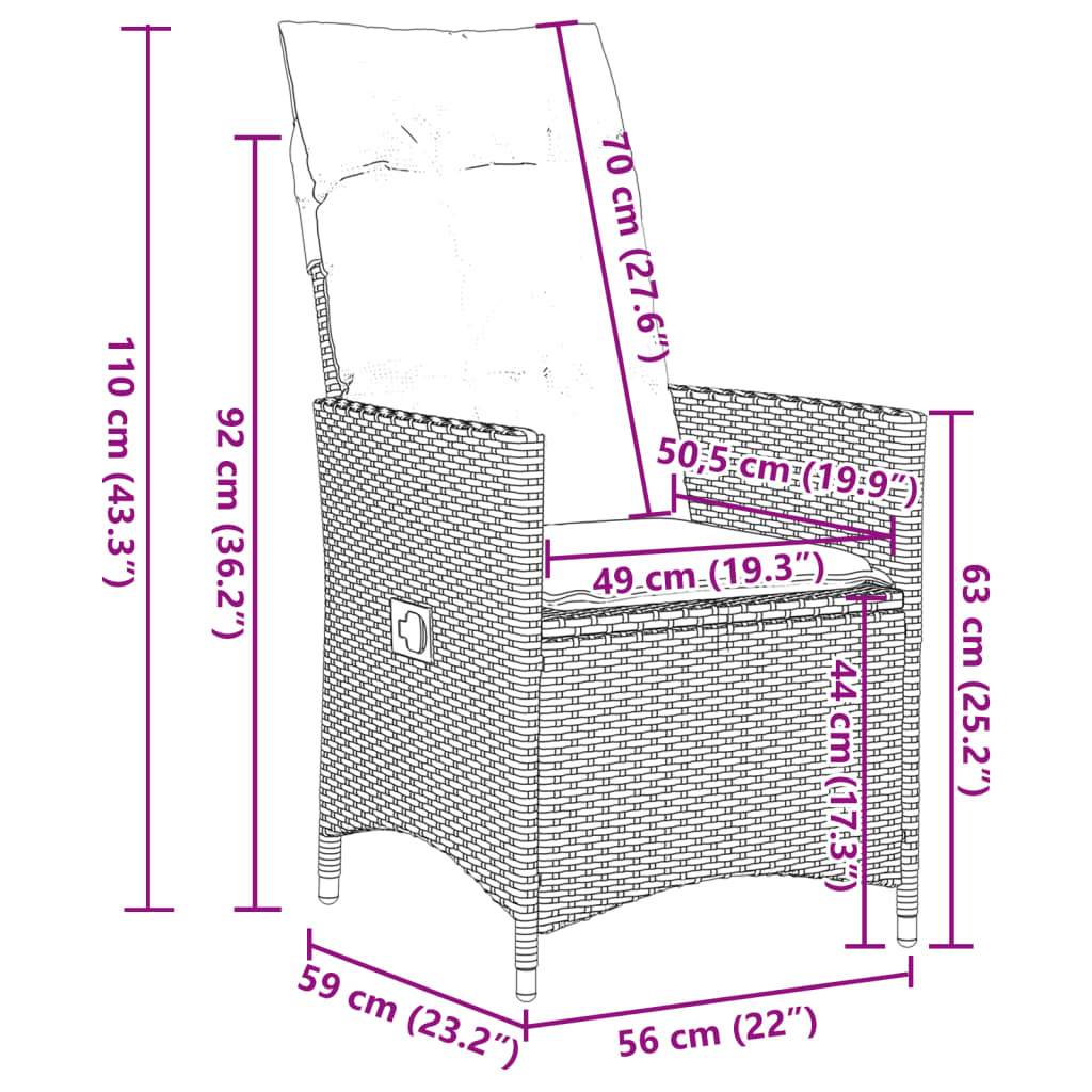 3-delige Bistroset met kussens poly rattan bruin