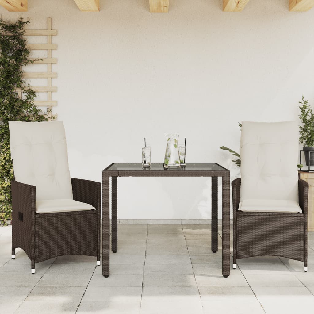 3-delige Bistroset met kussens poly rattan bruin