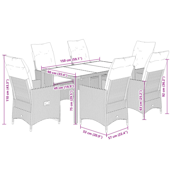 7-delige Tuinset met kussens poly rattan bruin