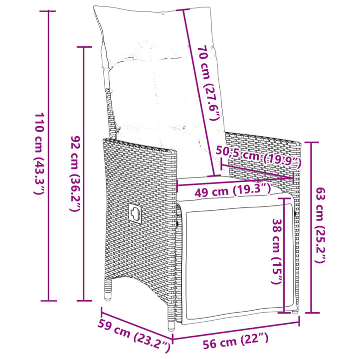 9-delige Tuinset met kussens poly rattan bruin