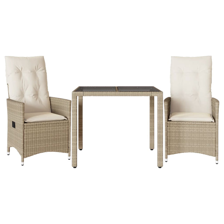 3-delige Bistroset met kussens poly rattan beige