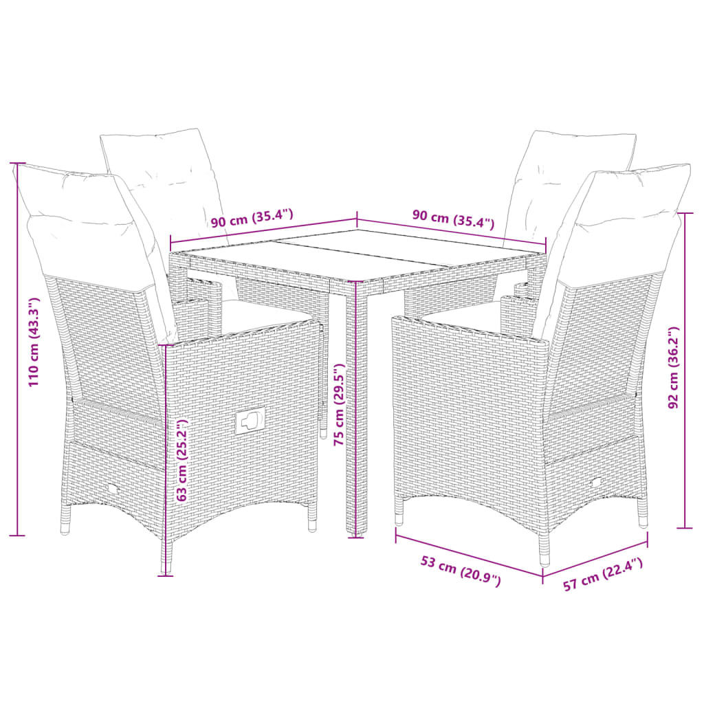 5-delige Tuinset met kussens poly rattan beige