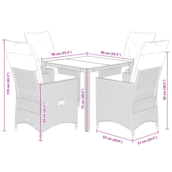 5-delige Tuinset met kussens poly rattan beige