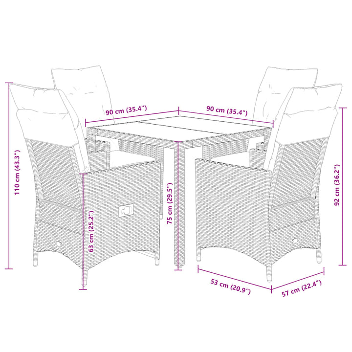 5-delige Tuinset met kussens poly rattan beige