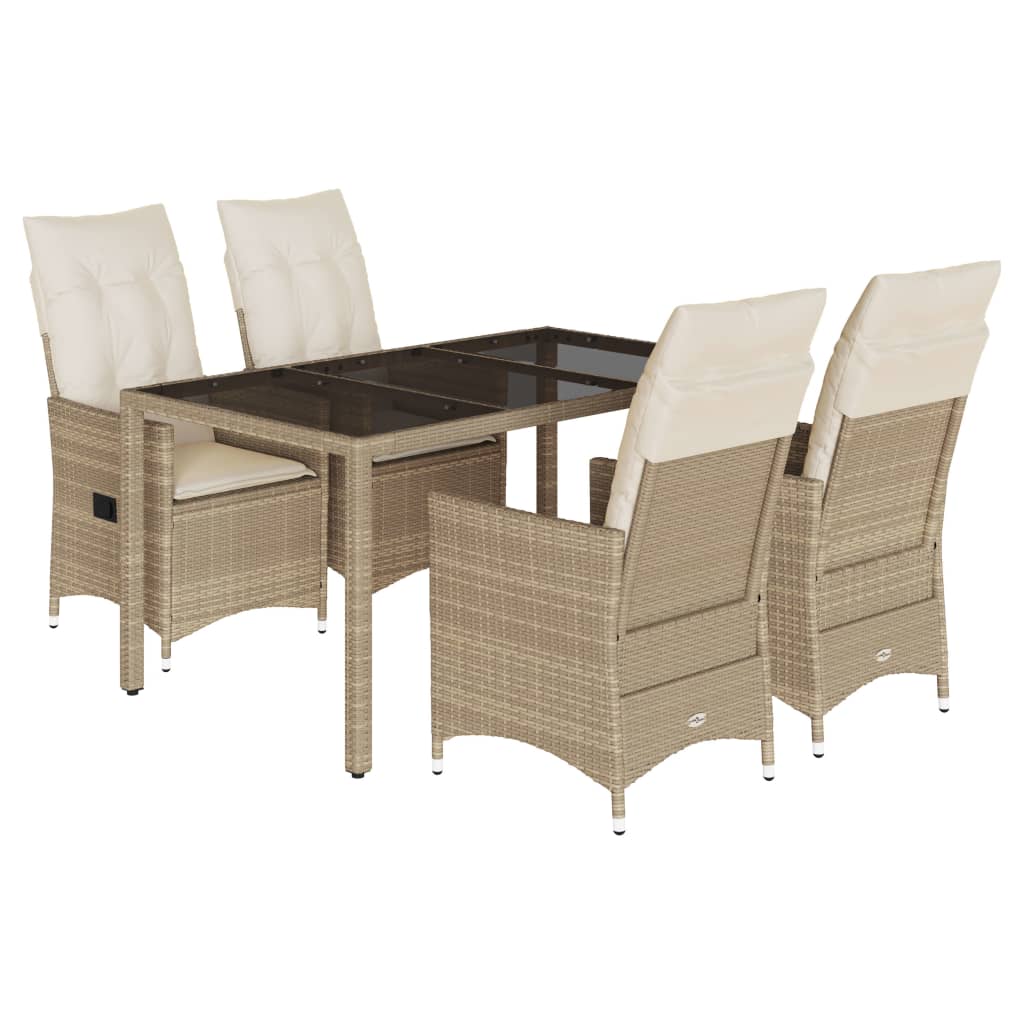 5-delige Tuinset met kussens poly rattan beige