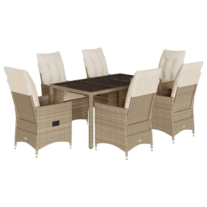 7-delige Tuinset met kussens poly rattan beige