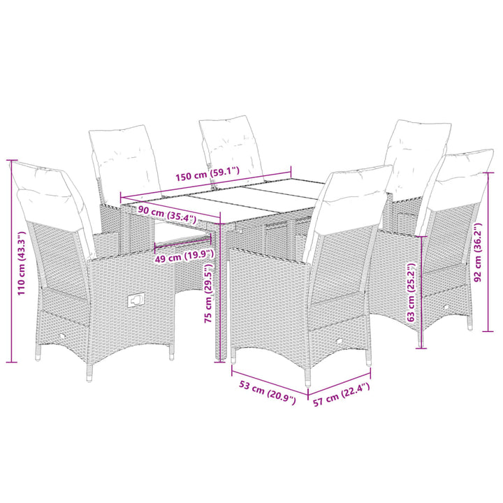 7-delige Tuinset met kussens poly rattan beige