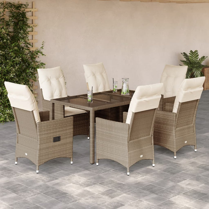 7-delige Tuinset met kussens poly rattan beige