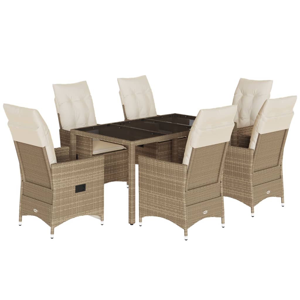 7-delige Tuinset met kussens poly rattan beige